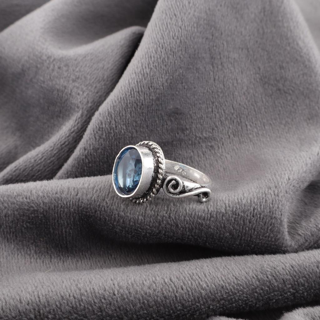 London Blue Topaz Ring, 925 Solid Sterling Silver Gemstone Jewelry, Handmade Ring, For Thanksgiving