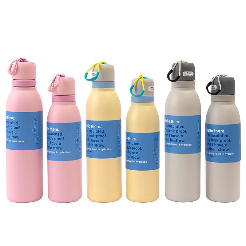 Customizable Logo BPA-Free Vacuum Flask Double Wall Stainless Steel Water Bottle Camping with Sip Straw & Handle
