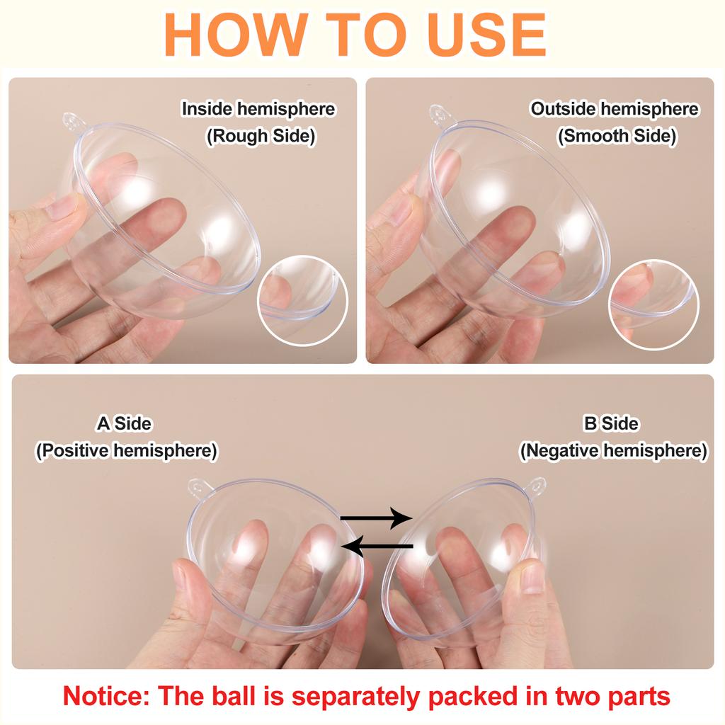 5/6/10/12pcs Clear Plastic Fillable Ornaments Clear Acrylic Ornaments Hanging Balls with164ft Wire DIY Christmas Ornament Decor