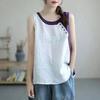 Women's Asymmetrical Cotton Linen Camisole with Button Detail