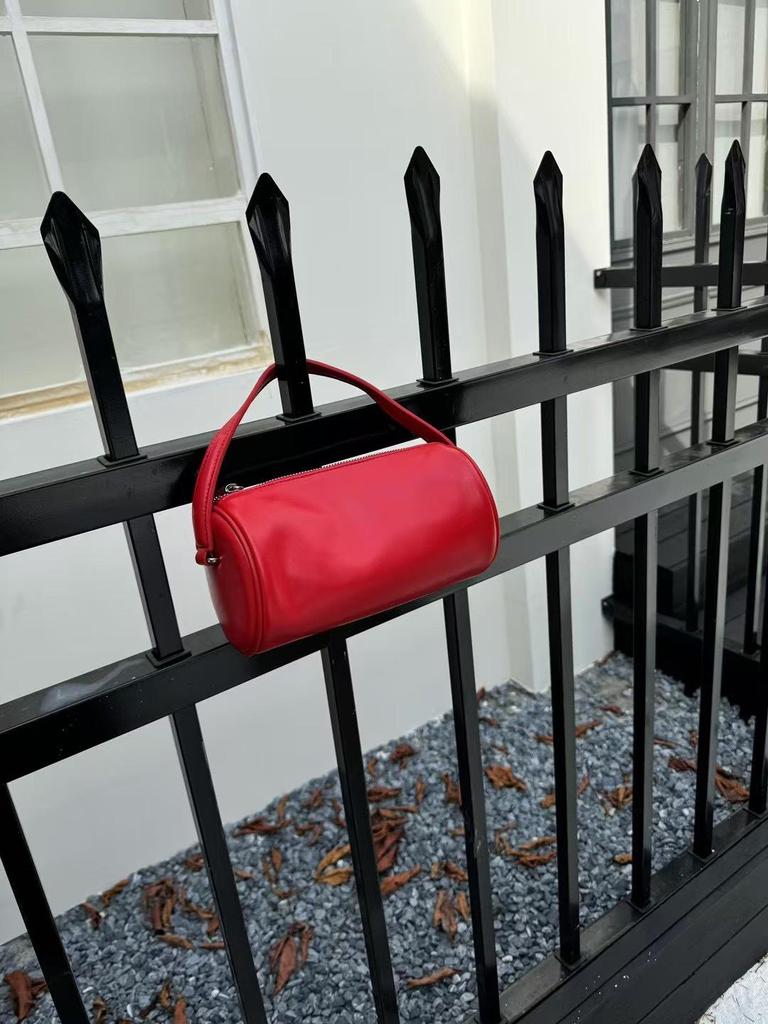 Penar Cilindric Retro din Piele de Oaie pentru Femei, Mini Geantă de Mână - Colecția Toamnă/Iarnă