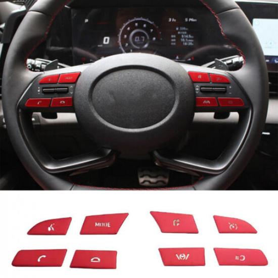 For Hyundai Elantra 2021-2023 Aluminum Red Steering Wheel Button Frame Trim 8PCS