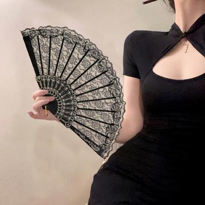 Faltfächer aus Spitze im chinesischen Stil, Kunststoff, traditionelle Blumenmuster, Handfächer, ergonomischer Griff, tragbarer Handfächer für Frauen, zum Tanzen, für Hochzeitsfeiern, Requisiten