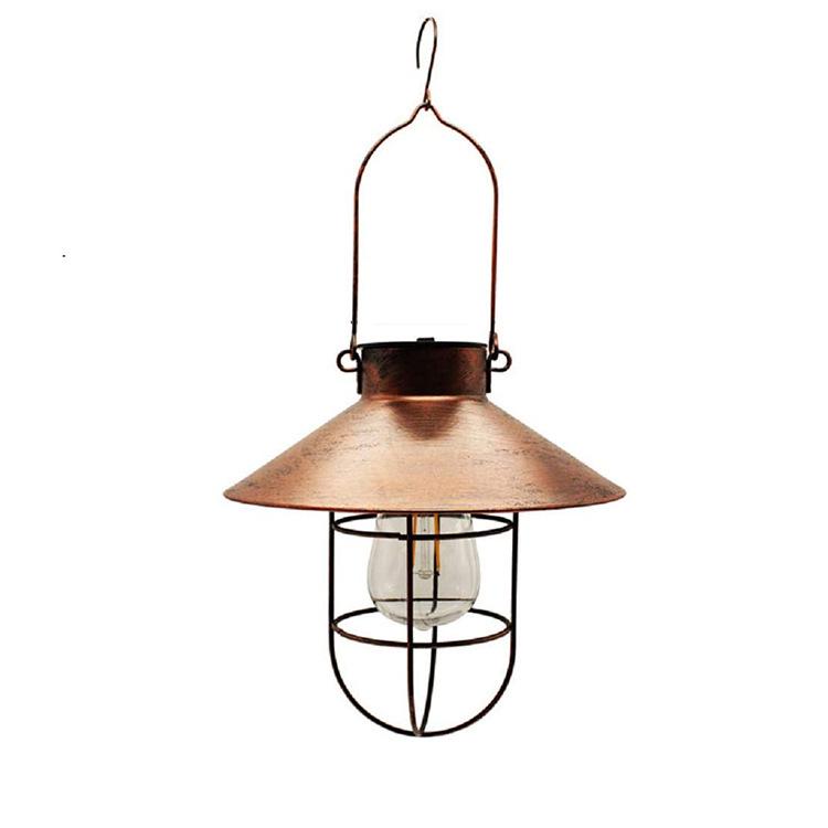 Outdoor Waterproof Retro Wrought Iron Solar Hanging Light for Garden and Camping