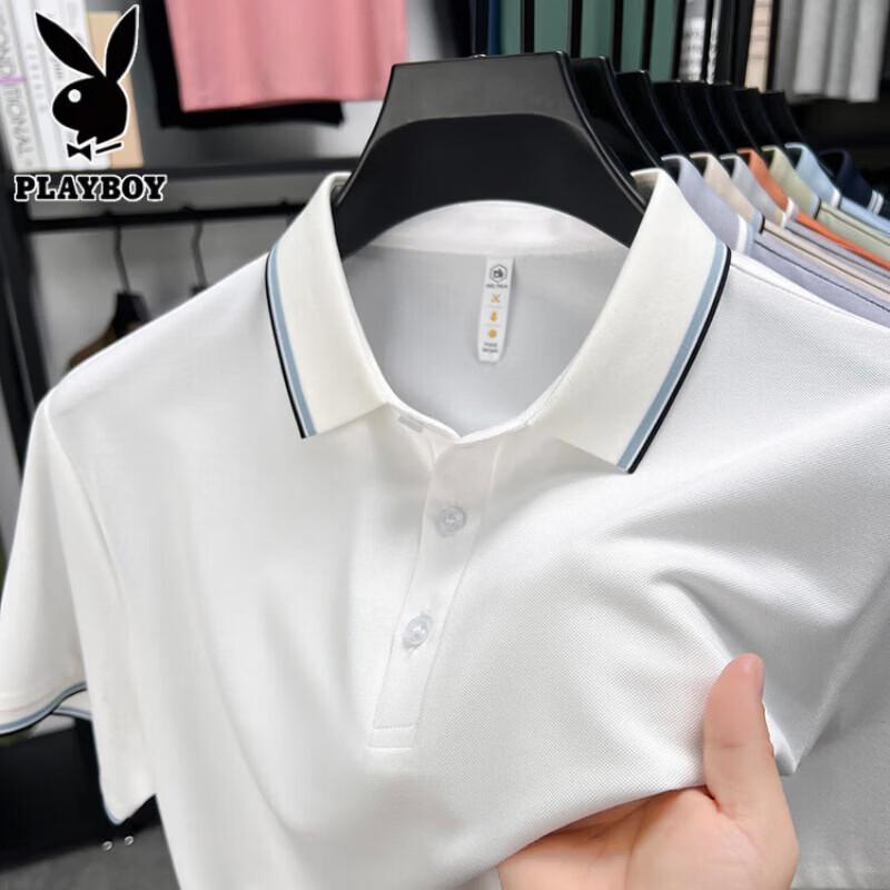 PLAYBOY Men's 7A Anti-bacterial Silk Blend Loose Fit Polo Shirt