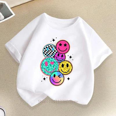Cartoon Smiley Face Print Children T-shirts Summer Boys Girls Fashion Casual Funny Cute Colorful Short Sleeve Kids T-shirts