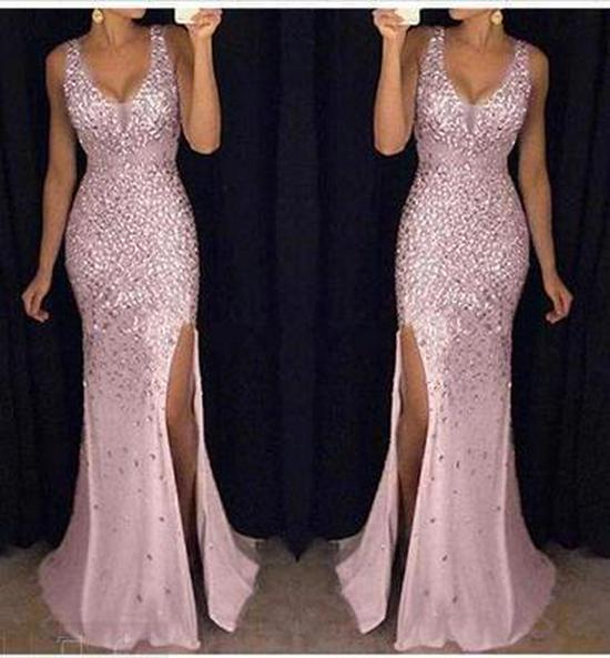 

2020 Summer European & American Slit Hot Stamping Evening Gown M