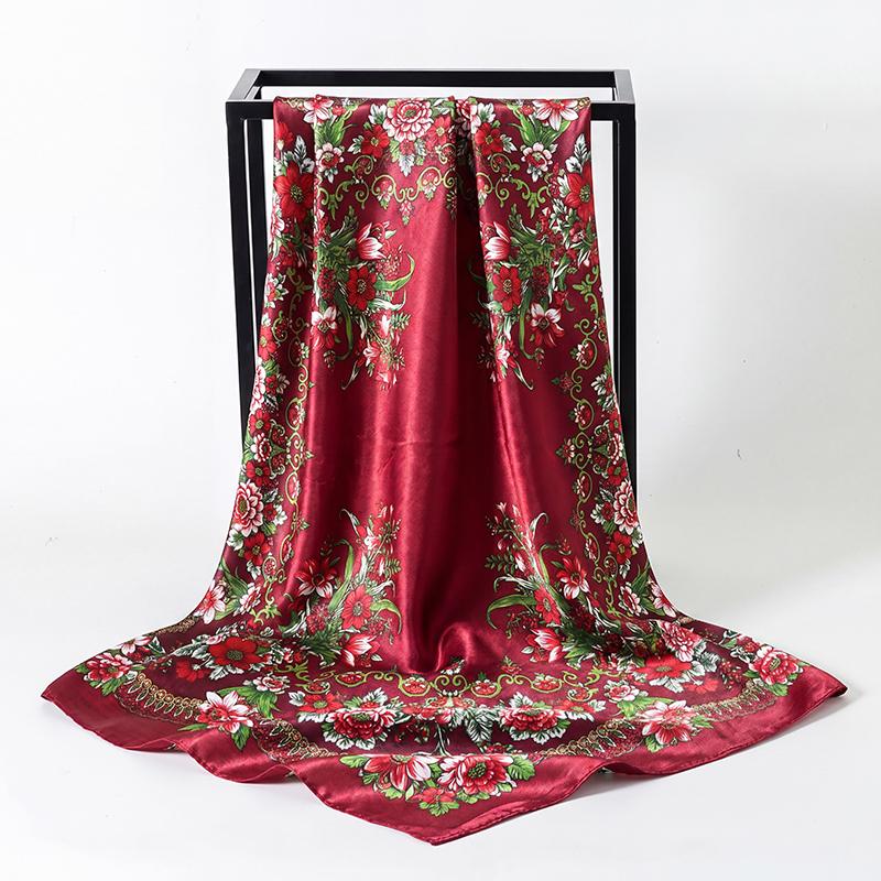 Fashion Satin Square Scarf Women Summer Hijab Ethnic Floral Print Neck Wrap Headband Lightweight Daily Shawl Bag Accessory