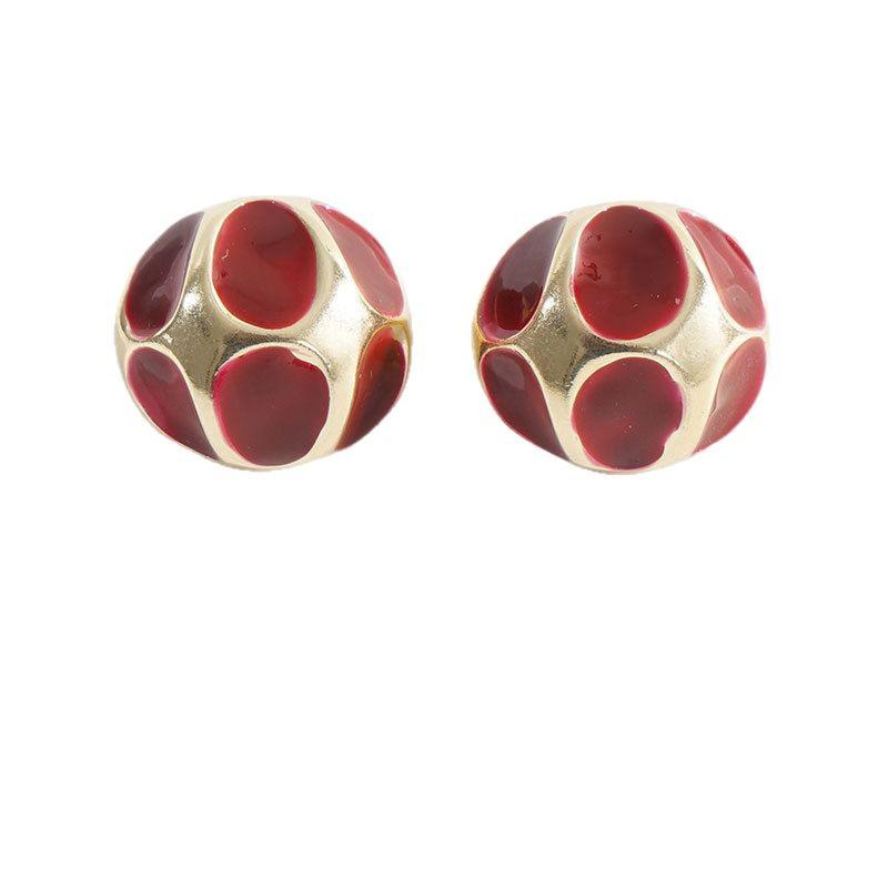 Red Enamel Drip Floral Stud Earrings - Three-Dimensional Christmas Retro Design, Gold-Plated Copper with High-End Color Retention for Women