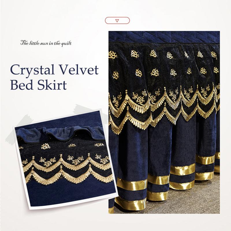 European-style Crystal Velvet Quilted Bed Skirt Single Piece Autumn Winter Thickened Lace Bedspread Bed Cover Non-slip Sheets