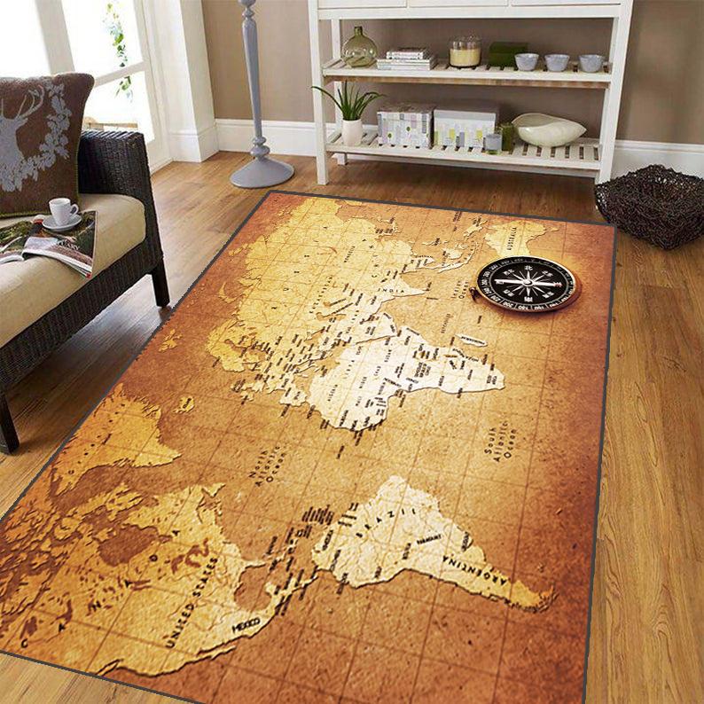 Ancient World Navigation Map Teppe for stuen, mykt flanell teppe for soverommet, Anti-skli BADEROMsmatte, baby lekematte