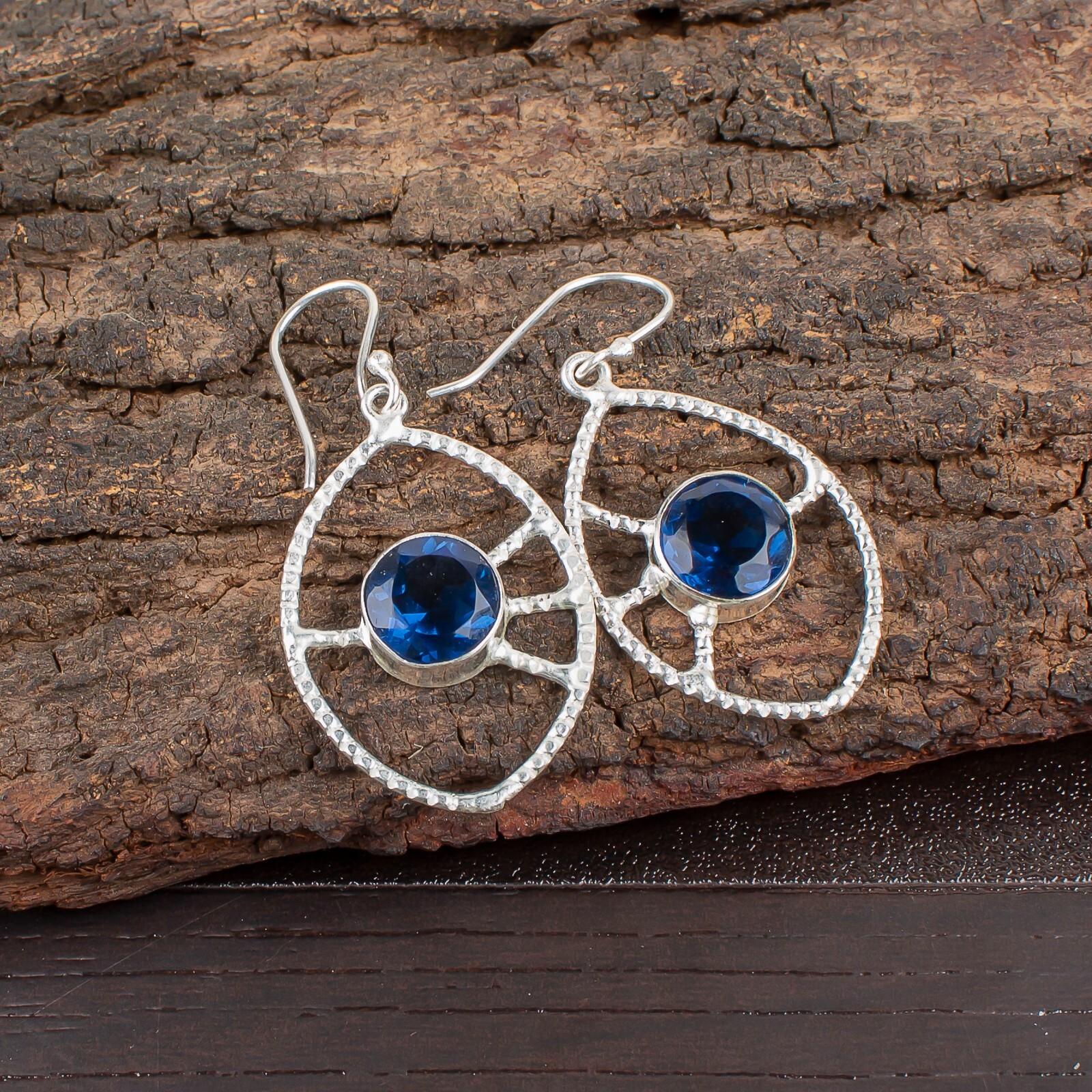 

London Blue Topaz Gemstone 925 Sterling Silver Jewelry Handmade Earrings 2.00 EE-52-9