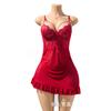 European and American Burgundy Lace Suspender Nightdress Set, Sex Pajamas, Loungewear Perspective Sexy Satin Pajamas Women's Models