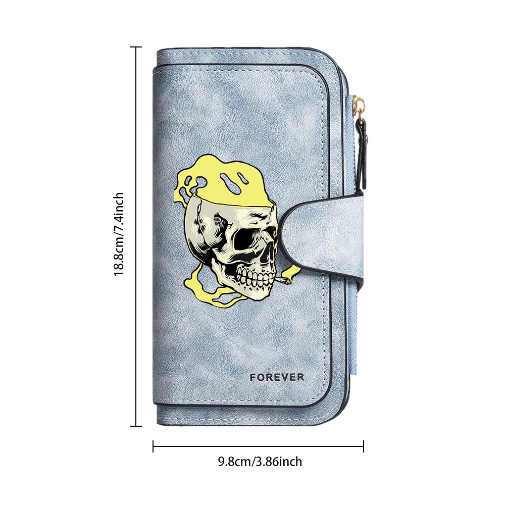 Gothic Skull Print Long Wallet Fashion PU Leather Card Holder Casual Daily Money Purse for Men Women