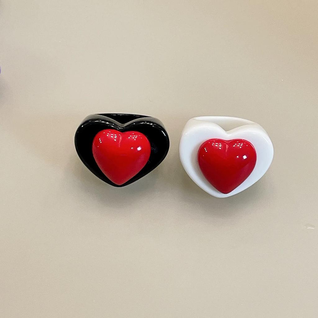 Fashion Sweet Colorful Heart Transparent Resin Acrylic Rings for Female Girl Y2K Simple Party Vacation Aesthetic Jewelry Rings