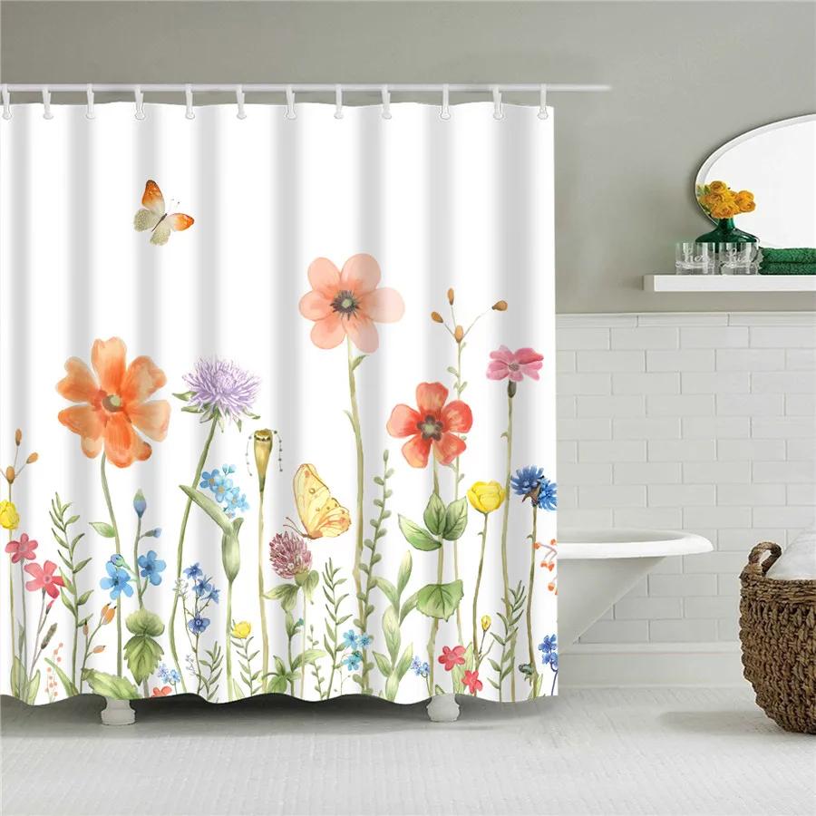 Flower Dandelion Red Rose Small Fresh Shower Curtains Bathroom Curtain Set Frabic Waterproof Polyester Bathroom Decor With Hooks