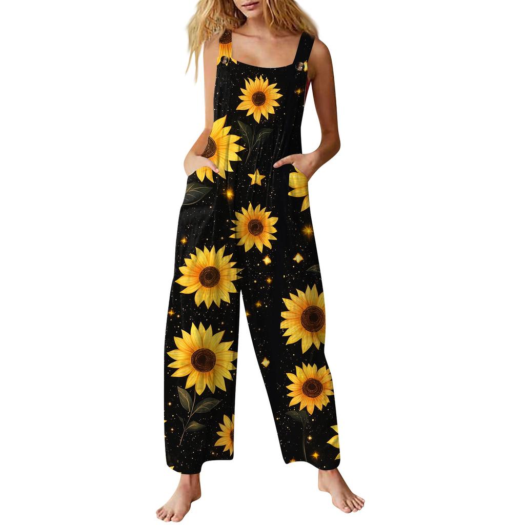 Women's Casual Jumpsuit Sleeveless Fashion Floral Print Jumpsuit