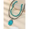Boho Vintage Turquoise Chip Bead Layered Necklace Ethnic Style Alloy Pendant Chain Women Men