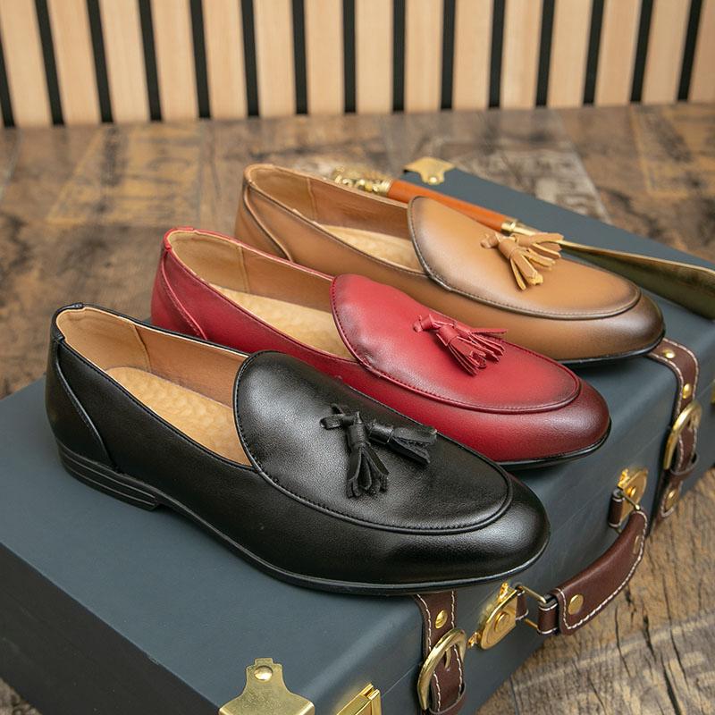 Popular Men Tassel Shoes American Fashion Brand Small Leather Shoes British Business Travel Social Shoes Sizes 38-47 Men Shoes