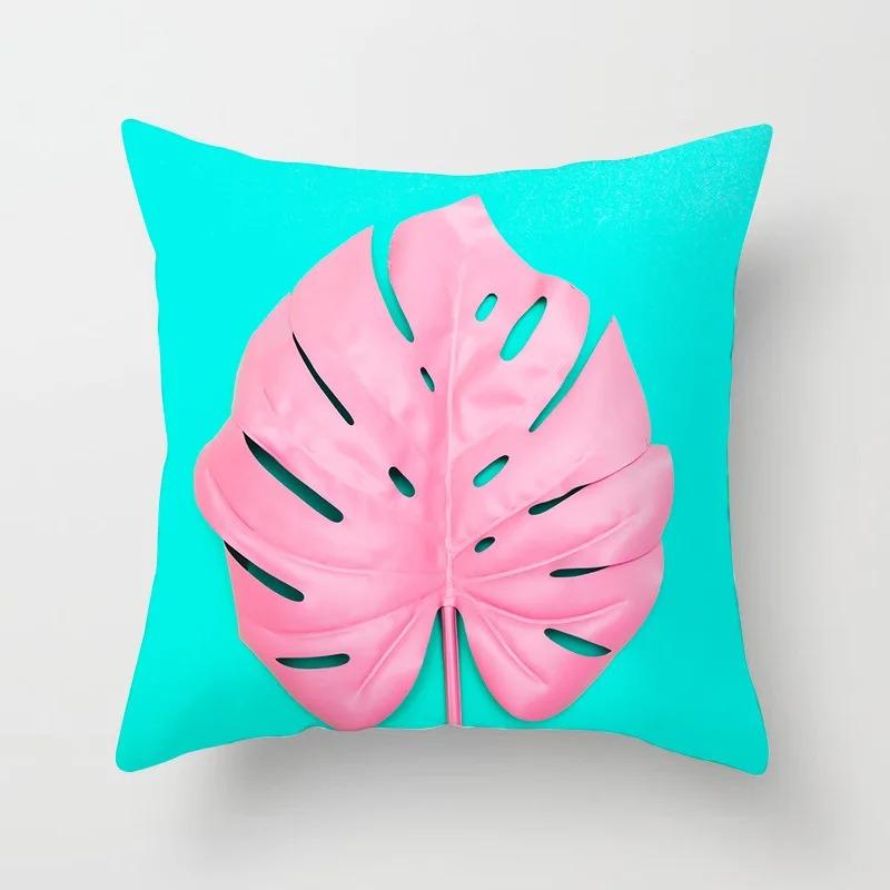 Pink Tropical Leaf Pillowcase Office Living Room Home Pillowcase Car Ornaments