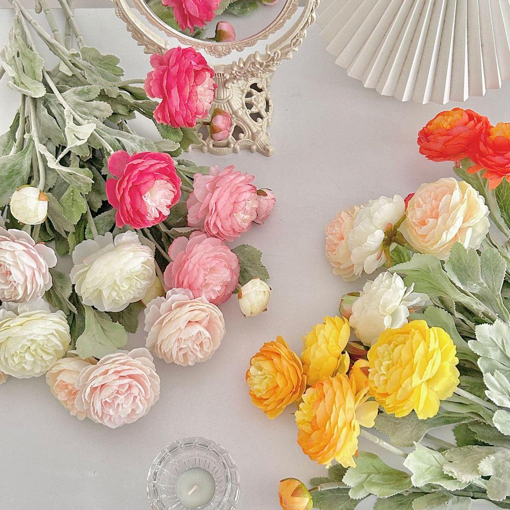 3-Head Flocked Lotus & Peony Faux Flower for Home Décor - Trendy Window Decoration Style Inspired by TikTok and Xiaohongshu