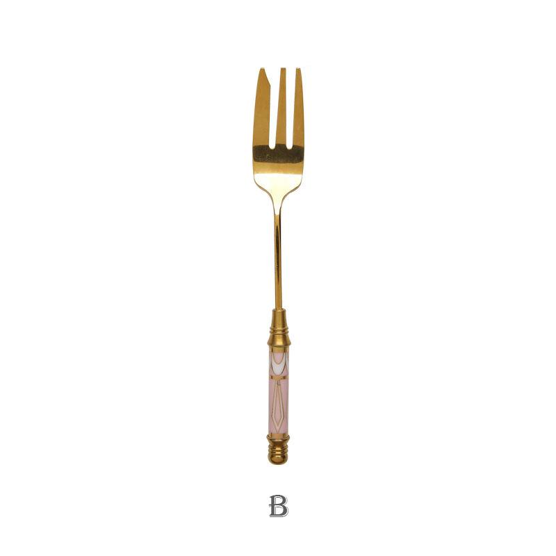 Stainless Steel Gold Cake Fork Dessert Forks Fruit Fork Ceramic Long Handle Used For Pastry in Party Snail Forks Restaurant
