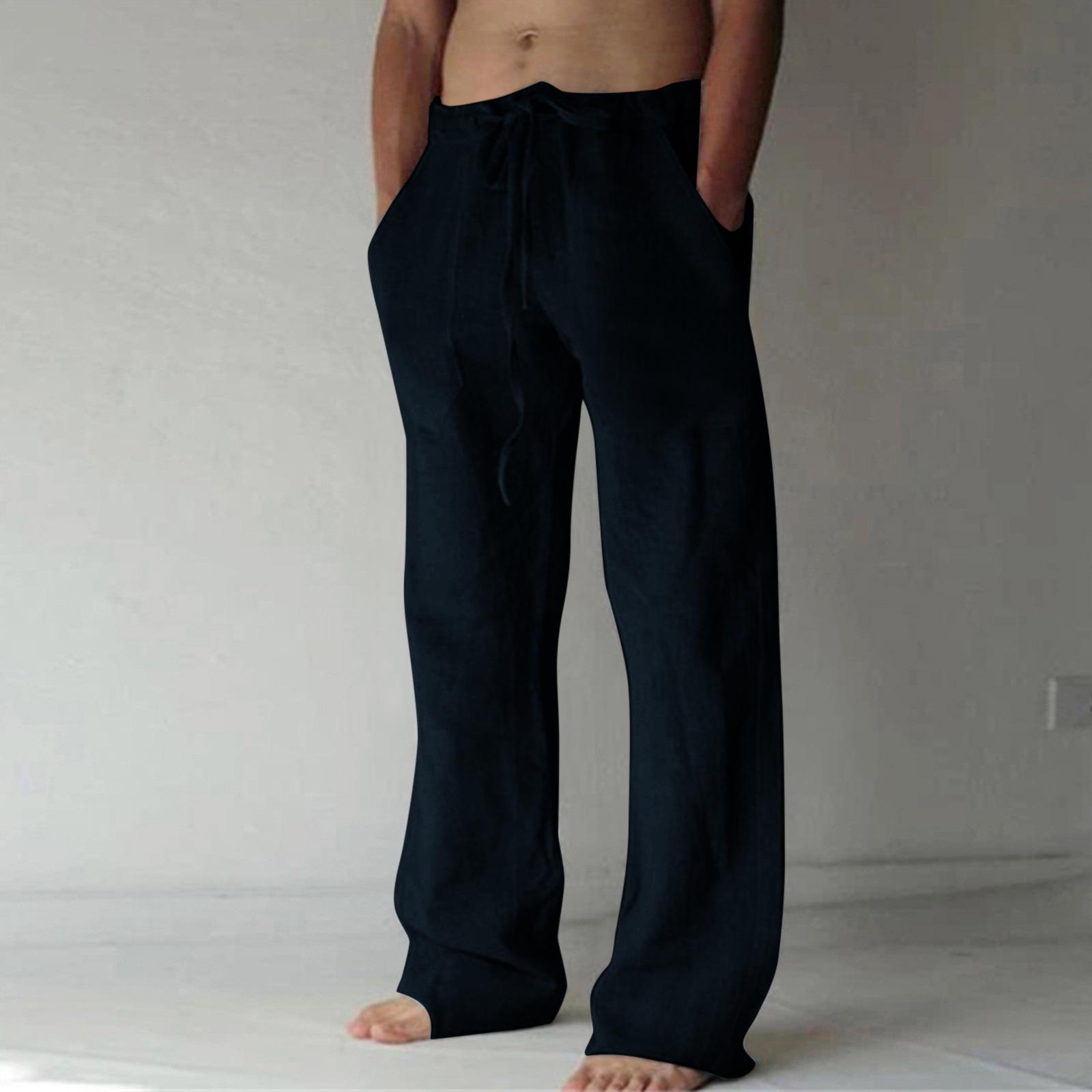 

New men s casual plain-coloured lightweight linen loose-fit trousers 5XL темно-синього кольору
