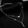 Women's Flash Diamond Double Ring Collarbone Chain, Elegant Party Wedding Accessory, Light Luxury Jewelry Necklace