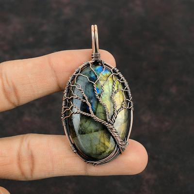Pendentif Arbre de Vie Labradorite Pendentif Enveloppé de Fil de Cuivre Bijoux en Cuivre Faits Main Pendentif Pierre Précieuse Bijoux Enveloppés de Fil Cadeau de Noël
