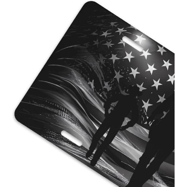 Retro Cowboy Grey Black American Flag Aluminum License Plate 6 X 12 Inch Metal Car Front License Plate Cover Car Decor Accessory Novelty Vanity
