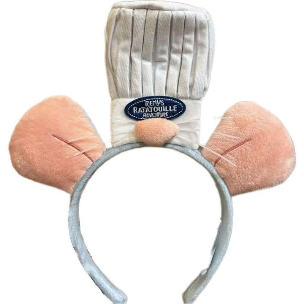 Neues niedliches Kochmaus-König Haarband und Gesichtsmaske mit cartoonartigem und skurrilem Plüschmaus Kopfschmuck Haarnadel und Gesichtsband Soft hat beige