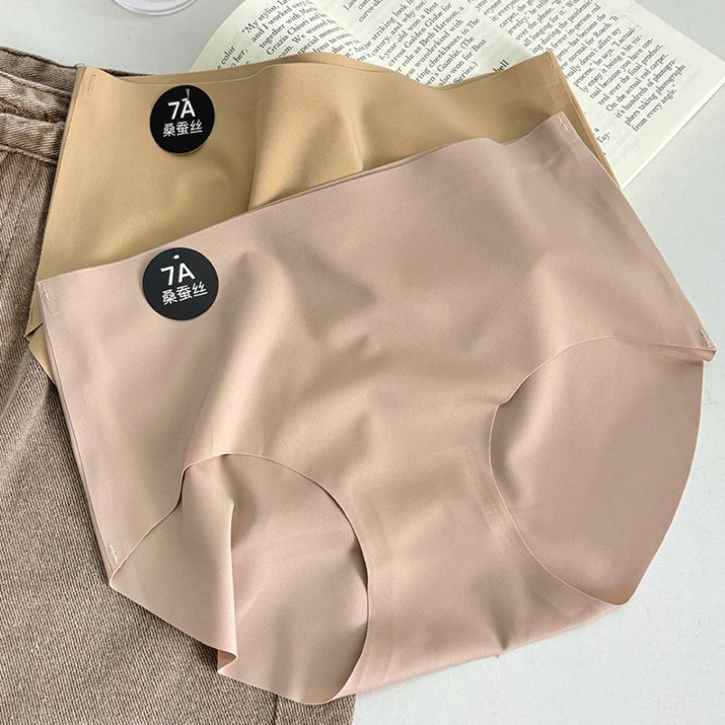 Women Solid Color Seamless Panties Female Mid-waist Skin-friendly Briefs Comfortable Casual Underwear