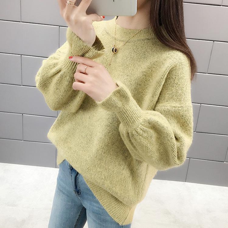 Women's Pullover Sweate RHorn Sleeve Autumn and Winte Loose Long Sleeved Knitted Sweater for Women