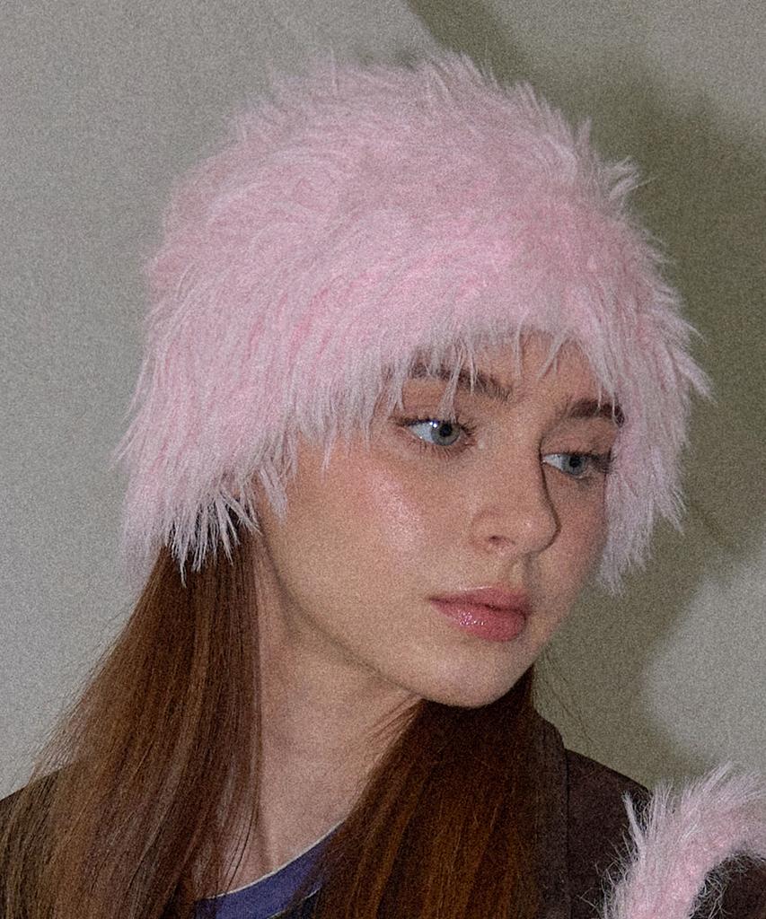 Seullouseulloulli Cotton Fur Handmade Crochet Bucket Hat (+Metal Comb Necklace) _ Pink