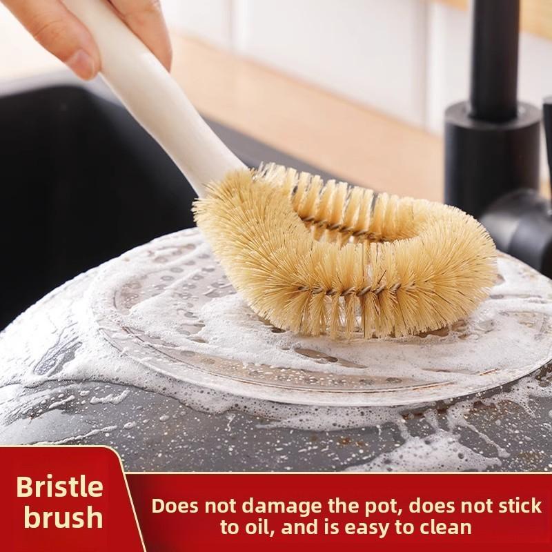 Kuchyňský kartáč na hrnce s dřevěnou rukojetí pro efektivní čištění nádobí a pánví