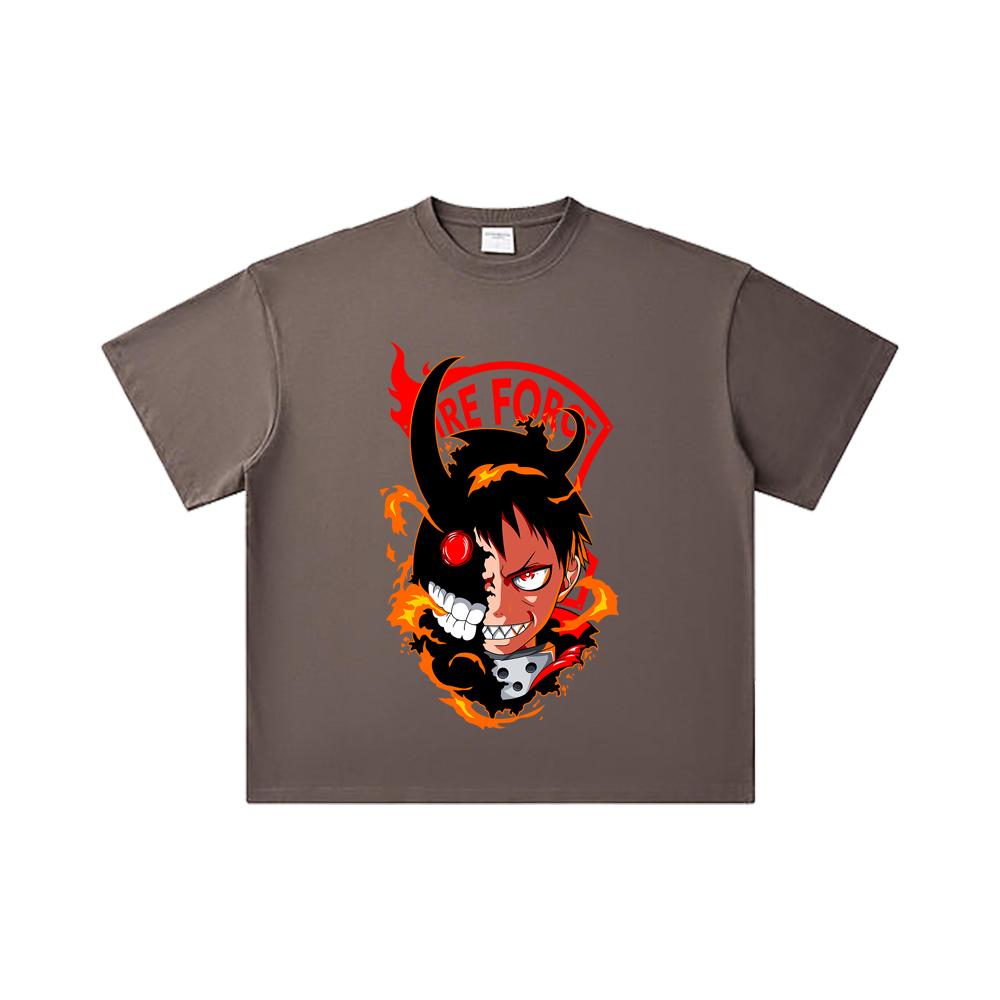 260 GSM Double Yarn 32 Count 100% Cotton Fire Force V1 Shinra Print Unisex Heavy Cotton T Shirt