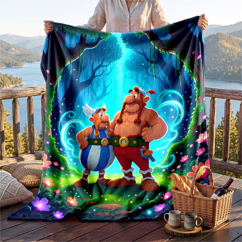 Coperta Calda in Flanella con Disegno di Asterix & Obelix, Coperta Leggera e Confortevole per Letto e Divano
