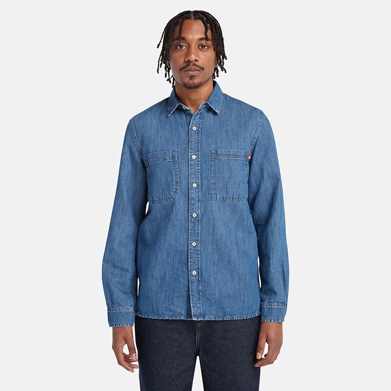 Timberland Solid Color Outdoor Casual Comfortable Long Sleeve Shirt Men shirts Sun-Drenched-Indigo A2CJP-EA7