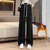 2025 New Fleece-Lined Thick Wide-Leg Straight Pants - Plus Size, Slimming, Casual Sportswear for Autumn/Winter