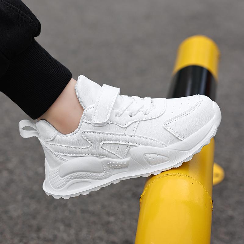 Weiße Kinder Leder Freizeitschuhe für Jungen Mädchen Laufschuhe Outdoor Atmungsaktives Mesh Kinder Schule Walking Sport Rutschfest