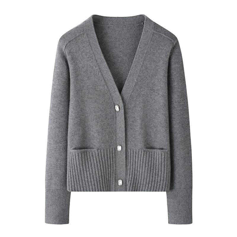 

Кашемировый кардиган с V-образным вырезом Осень/Зима 2025: Модный, Универсальный и Свободного кроя свитер L серый