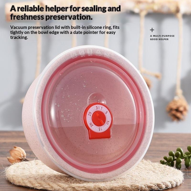 3Pcs Wheat Straw Fresh-Keeping Bowl Three-Piece Set With Lid For Home Microwaveable Plastic Round Lunch Box