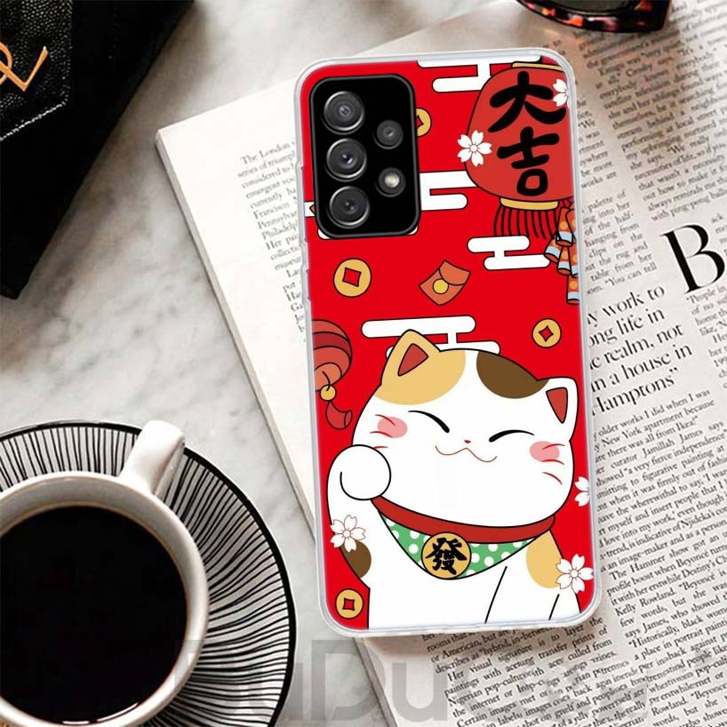 Lucky Cat Maneki Neko Japanese Cover For Samsung Galaxy A52 A42 A32 A22 A12 A02S Phone Case A50S A51 A41 A31 A21S A40 A30 A20E A