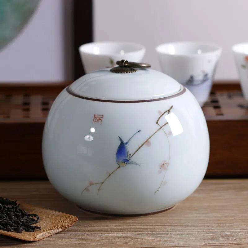 Classical Style Hand-painted Ceramic Tea Cans Non-woven Sealed Tea Storage Tank Household Large Fresh-keeping Moisture-proof Can