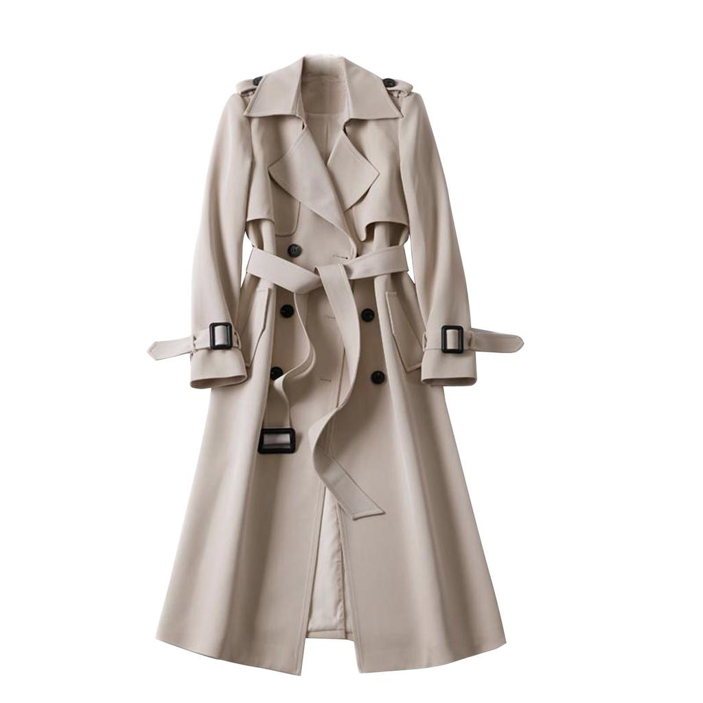 Women Overcoat Solid Slim Fit Coat Jacket Long Outerwear Windbreaker Trench