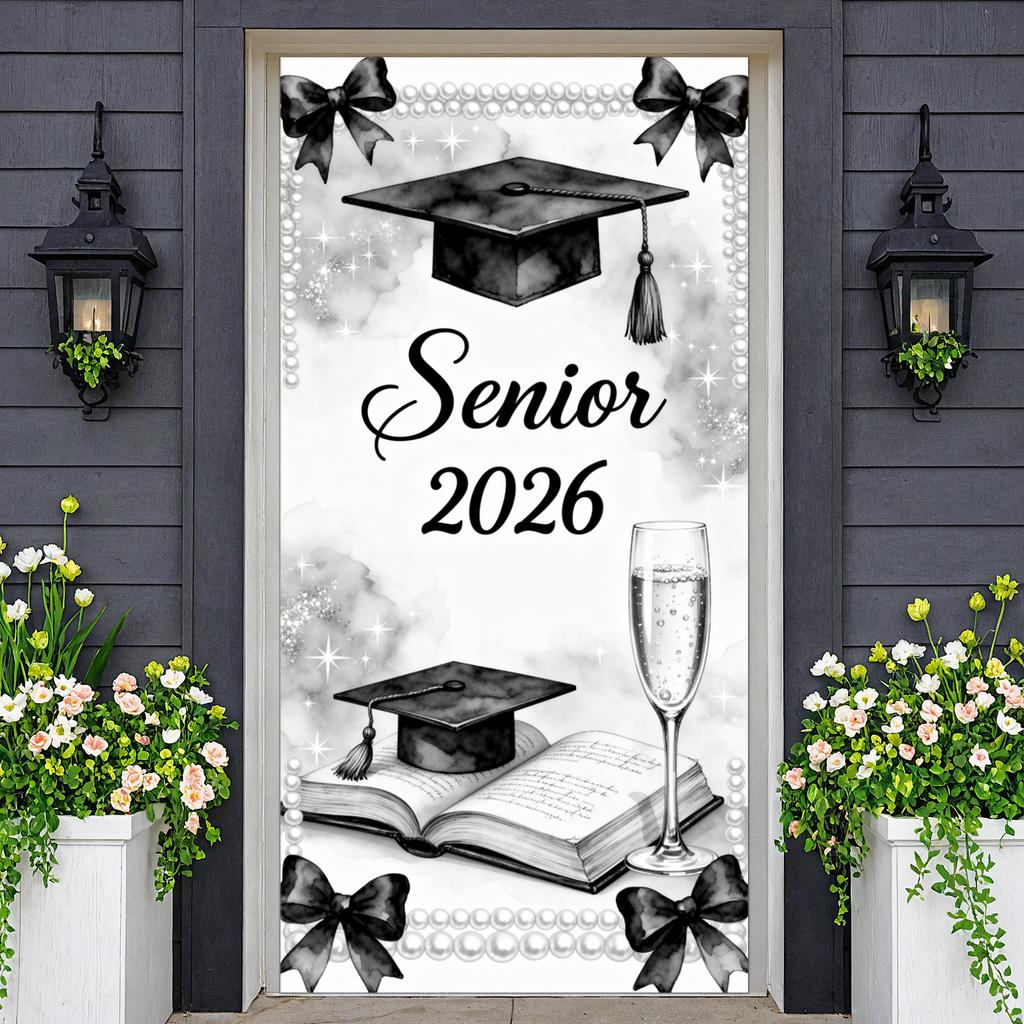 Klasse von 2026 Banner Champagnerglas Abschlussjahr Hintergrund Abschlussbanner Elegantes Design für Abschlussfoto-Shooting