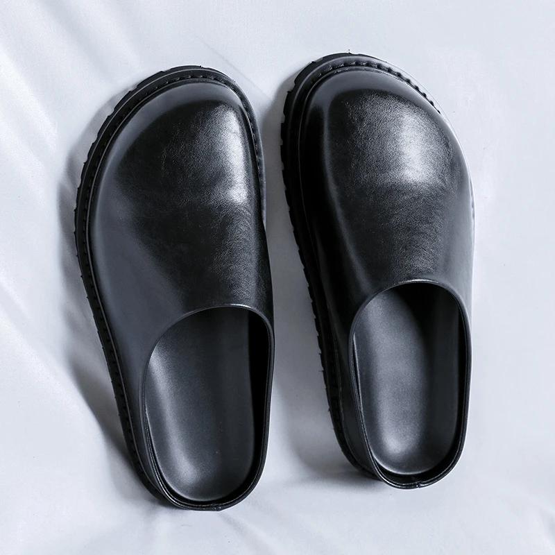 Fashion New Mens Casual Leather Sandals Leisure Walk Slippers Vacation Handmade Muller Shoes New Arrival Lazy Flats Comfy Half Drag