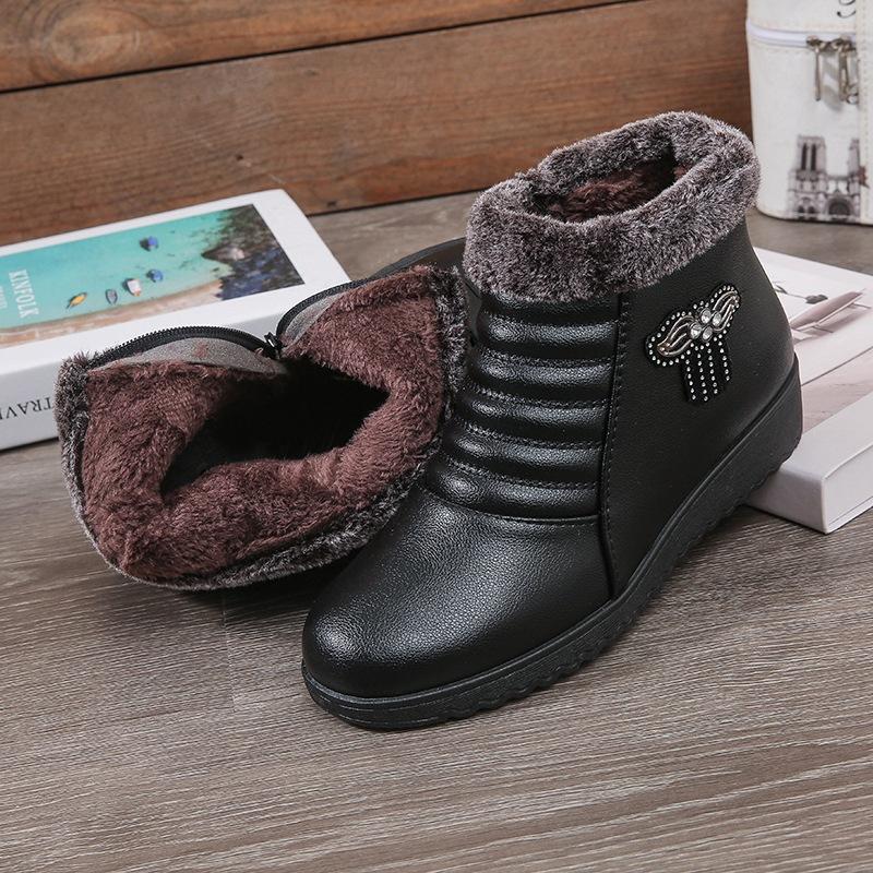 Winter velvet shoes cotton shoes warm middle grandmother short boots thickened flat snow boots