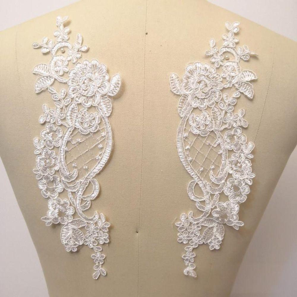 1 pair White Flower Lace Applique DIY Handmade Lace Embroidery Patch Apparel Sewing Collar Sewing Fabrics Clothing Decoration