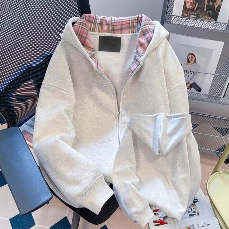 Oversized Hooded Sweatshirt With Letter Print Unisex Vintage Plaid Streetwear Long Sleeve Top
